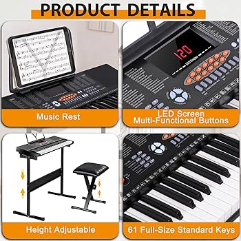 鍵盤楽器 Organ piano with stand 61-Key Full Musical Electronic Keyboard Piano with Stand